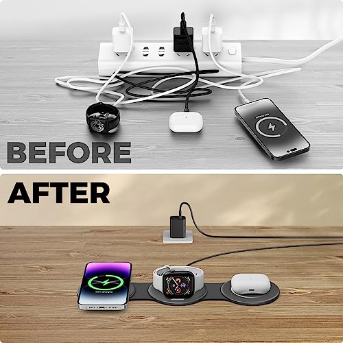 3 in 1 Charging Station for Apple, Hicober Travel Wireless Charger for Magsafe Charger Foldable Stand Compatible for Multple Devices for Apple Watch/iWatch/Airpods/for iPhone 14 13 12 Black - Image 4