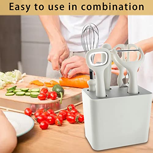 COMUSTER Kitchen Gadgets Set,Kitchen Scissors, Kitchen Utensils Set with Holder, Paring Knife,Whisk,Bottle Opener,Peeler- Home Kitchen Gadgets(White 6 Pieces set) - Image 2