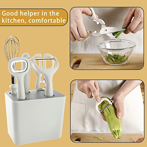 COMUSTER Kitchen Gadgets Set,Kitchen Scissors, Kitchen Utensils Set with Holder, Paring Knife,Whisk,Bottle Opener,Peeler- Home Kitchen Gadgets(White 6 Pieces set) - Image 6