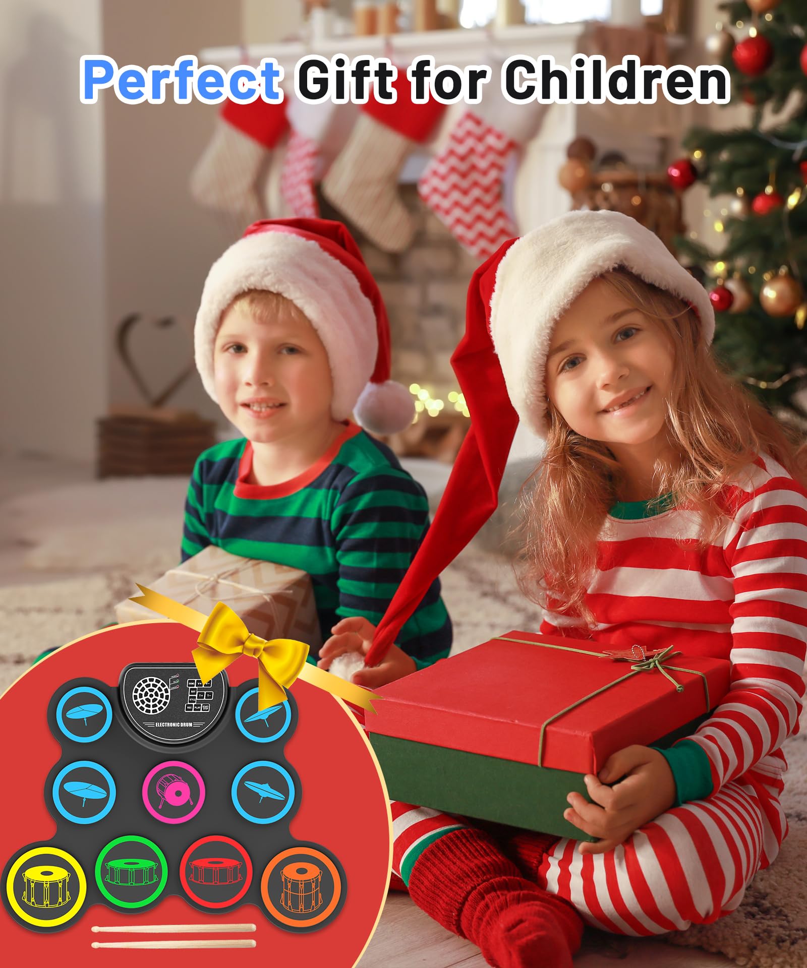 Sboet Electronic Drum Set, 9-Drum Practice Pad with Headphone Jack, Roll-up Drum Kit Machine with Built-in Speaker Drum Pedals and Sticks 10 Hours Playtime, Great Christmas Holiday Gifts for Kids - Image 2